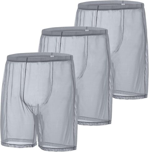 Mens Mesh See Through Underwear Transparent Breathable Boxer Short Sexy Sheer Loose Lounge Shorts in Saudi Arabia