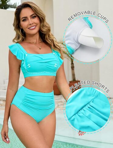 Arolina Womens High Waisted Bikini Sets Full Coverage Ruffle Swimsuits Two Piece Tummy Control Cheeky Bathing Suit in Saudi Arabia