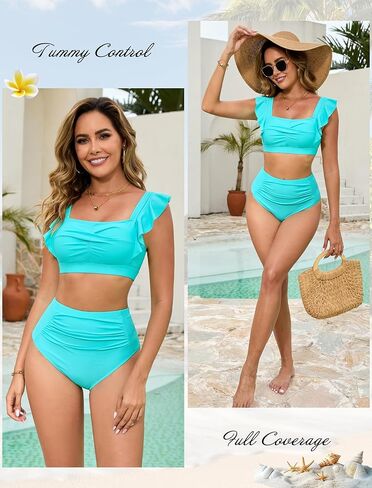 Arolina Womens High Waisted Bikini Sets Full Coverage Ruffle Swimsuits Two Piece Tummy Control Cheeky Bathing Suit in Saudi Arabia