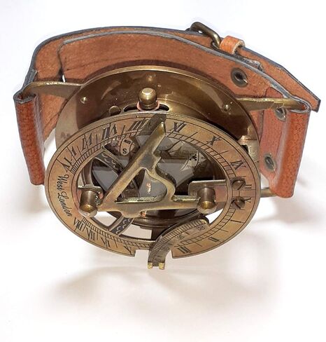 Brass Nautical Antique Steampunk Sundial Compass Wrist Watch W/Leather Bracelet Handmade Collection |Sundial Compass| Nautical Collection in Saudi Arabia