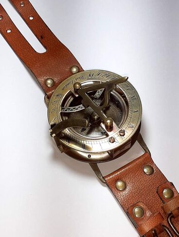 Brass Nautical Antique Steampunk Sundial Compass Wrist Watch W/Leather Bracelet Handmade Collection |Sundial Compass| Nautical Collection in Saudi Arabia