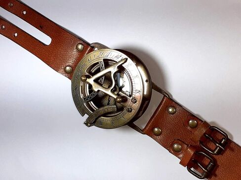 Brass Nautical Antique Steampunk Sundial Compass Wrist Watch W/Leather Bracelet Handmade Collection |Sundial Compass| Nautical Collection in Saudi Arabia