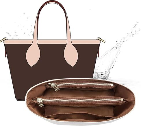 إدراج منظم المحفظة لحقيبة إدراج منظم Lv Neverfull MM، حقيبة يد فاخرة مخصصة خفيفة الوزن ومقسم داخلي مع 6 مقصورات وسحاب (مم، أبيض-أحمر) in Kuwait