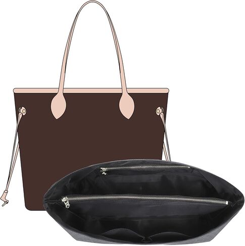 إدراج منظم المحفظة لحقيبة إدراج منظم Lv Neverfull MM، حقيبة يد فاخرة مخصصة خفيفة الوزن ومقسم داخلي مع 6 مقصورات وسحاب (مم، أبيض-أحمر) in Kuwait
