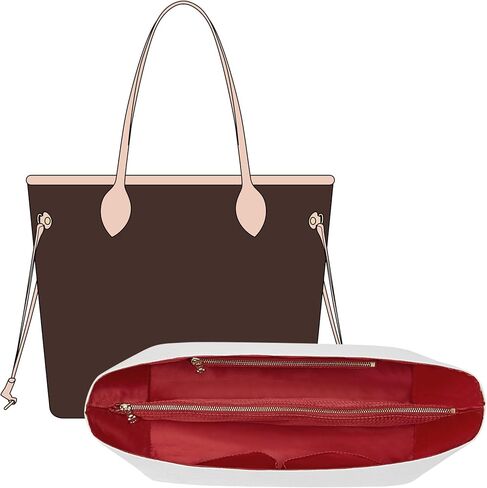 Purse Organizer Insert for Lv Neverfull MM Organizer Insert Bag, Custom Premium Lighweight Tote Handbag Inner Divider Shaper with 6 Compartments & Zip (MM, White-red) in Saudi Arabia