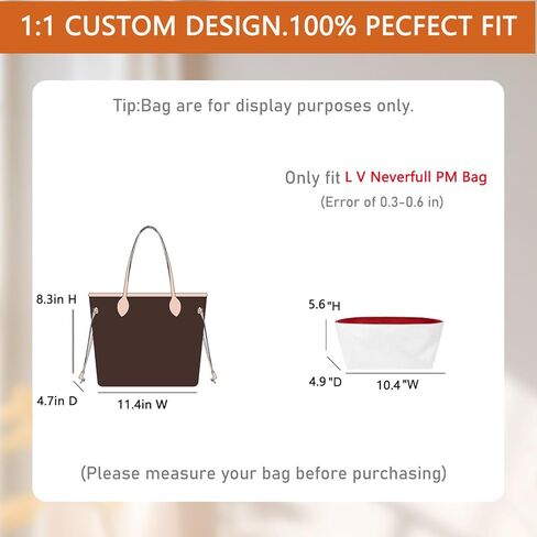 إدراج منظم المحفظة لحقيبة إدراج منظم Lv Neverfull MM، حقيبة يد فاخرة مخصصة خفيفة الوزن ومقسم داخلي مع 6 مقصورات وسحاب (مم، أبيض-أحمر) in Kuwait