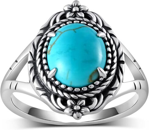 Genuine Turquoise Rings for Women 925 Sterling Silver Western Rings Nature Gemstone Western Vintage Real Turquoise Ring Jewelry for Women in Kuwait
