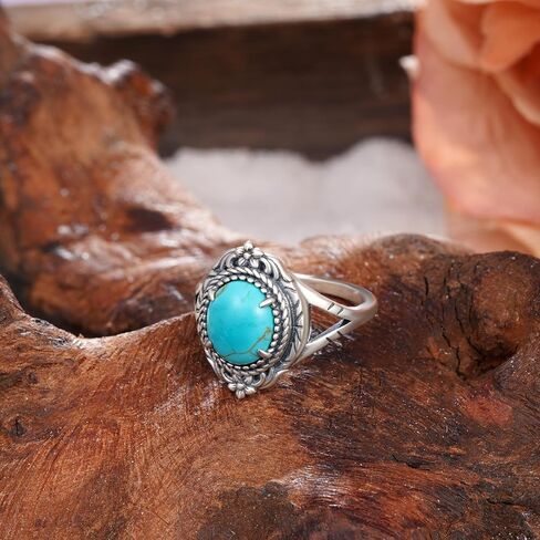 Genuine Turquoise Rings for Women 925 Sterling Silver Western Rings Nature Gemstone Western Vintage Real Turquoise Ring Jewelry for Women in Kuwait