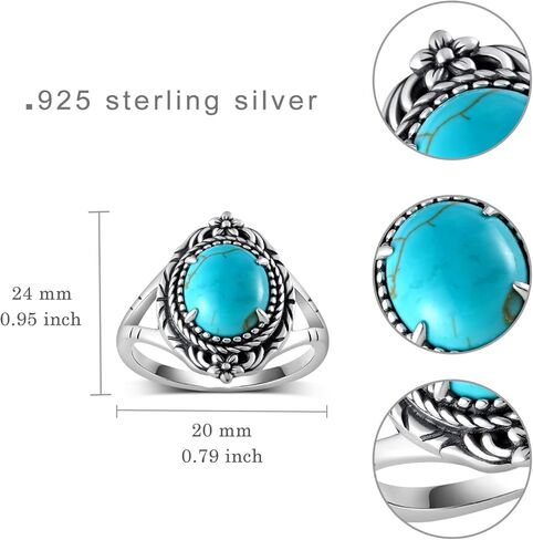 Genuine Turquoise Rings for Women 925 Sterling Silver Western Rings Nature Gemstone Western Vintage Real Turquoise Ring Jewelry for Women in Kuwait