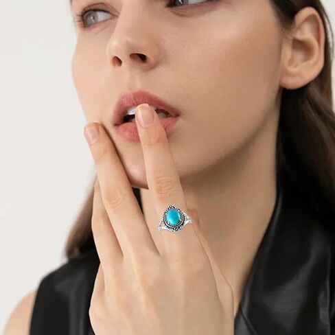Genuine Turquoise Rings for Women 925 Sterling Silver Western Rings Nature Gemstone Western Vintage Real Turquoise Ring Jewelry for Women in Kuwait