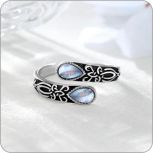 925 Sterling Silver Adjustable Spoon Ring - Vintage Boho Open Finger Jewelry thumb rings for women, Handmade Thumb Ring with Nature Inspired Designs in Saudi Arabia