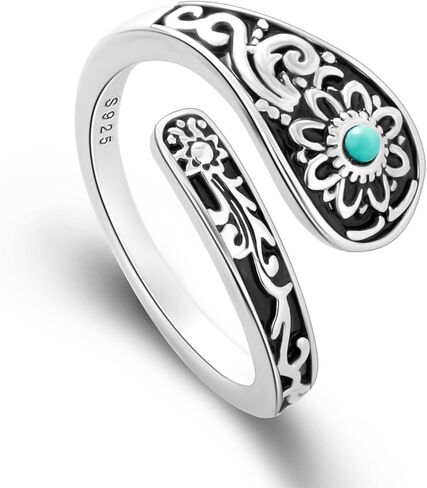 925 Sterling Silver Adjustable Spoon Ring - Vintage Boho Open Finger Jewelry thumb rings for women, Handmade Thumb Ring with Nature Inspired Designs in Saudi Arabia