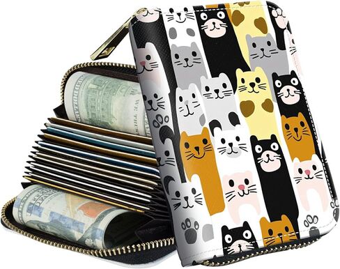 Zipper Wallet for Women, RFID Blocking Credit Card Holder with Accordion Design, Small Compact PU Leather Wallet with Gift Box - Black White Leopard in Kuwait