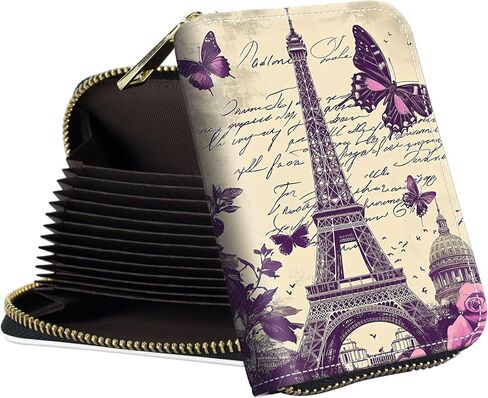 Zipper Wallet for Women, RFID Blocking Credit Card Holder with Accordion Design, Small Compact PU Leather Wallet with Gift Box - Black White Leopard in Saudi Arabia