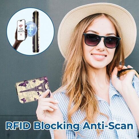 Zipper Wallet for Women, RFID Blocking Credit Card Holder with Accordion Design, Small Compact PU Leather Wallet with Gift Box - Black White Leopard in Saudi Arabia