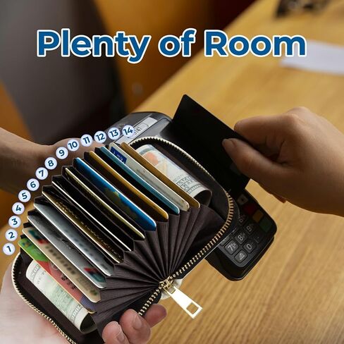 Zipper Wallet for Women, RFID Blocking Credit Card Holder with Accordion Design, Small Compact PU Leather Wallet with Gift Box - Black White Leopard in Saudi Arabia