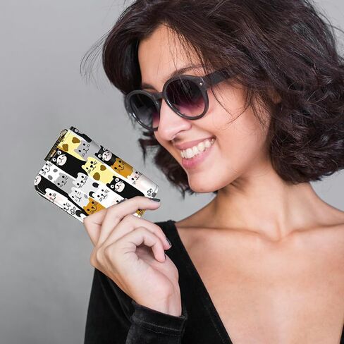 Zipper Wallet for Women, RFID Blocking Credit Card Holder with Accordion Design, Small Compact PU Leather Wallet with Gift Box - Black White Leopard in Kuwait