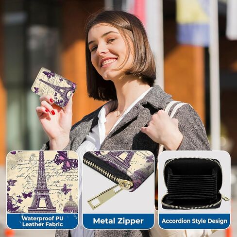 Zipper Wallet for Women, RFID Blocking Credit Card Holder with Accordion Design, Small Compact PU Leather Wallet with Gift Box - Black White Leopard in Saudi Arabia