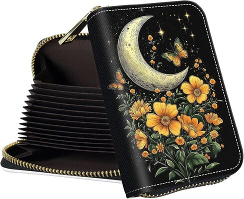 Zipper Wallet for Women, RFID Blocking Credit Card Holder with Accordion Design, Small Compact PU Leather Wallet with Gift Box - Black White Leopard in Saudi Arabia