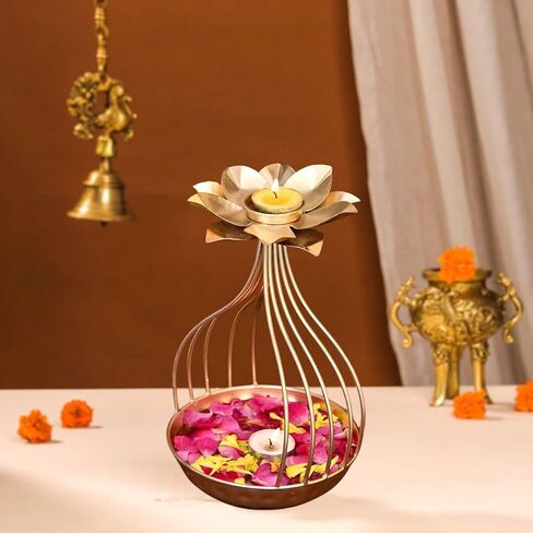 Urli Bowl Candle Holder Diwali Decorative Bowl Floating Flowers And Tea Light Candles Home, Urli Diya Tealight Holder, Golden in Saudi Arabia