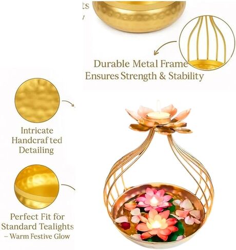 Urli Bowl Candle Holder Diwali Decorative Bowl Floating Flowers And Tea Light Candles Home, Urli Diya Tealight Holder, Golden in Saudi Arabia