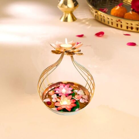 Urli Bowl Candle Holder Diwali Decorative Bowl Floating Flowers And Tea Light Candles Home, Urli Diya Tealight Holder, Golden in Saudi Arabia