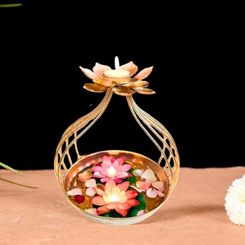 Urli Bowl Candle Holder Diwali Decorative Bowl Floating Flowers And Tea Light Candles Home, Urli Diya Tealight Holder, Golden in Saudi Arabia