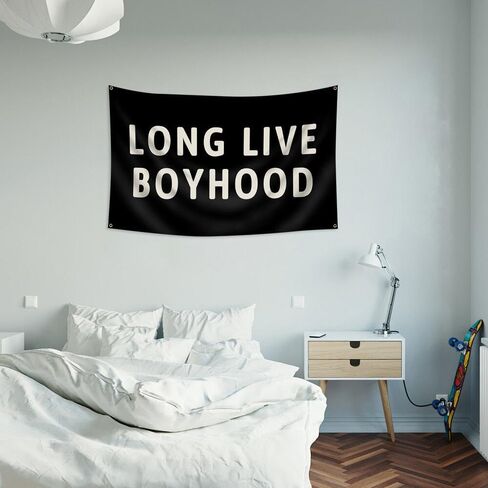 Long Live Boyhood Flag 3 * 5Ft Banner Boy Nursery Decor Wall Hanging Banner Decor for Nursery Playroom Toddler Room Boys Kids Room (Black) in Saudi Arabia