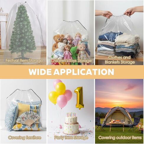 أكياس تخزين بلاستيكية برباط شفاف مقاس 58 × 46 بوصة، حقائب كبيرة جدًا مضادة للغبار ومضادة للماء، حقيبة تخزين قابلة لإعادة الاستخدام وأغطية غبار لمنظم السفر المنزلي (3 عبوات) in Kuwait