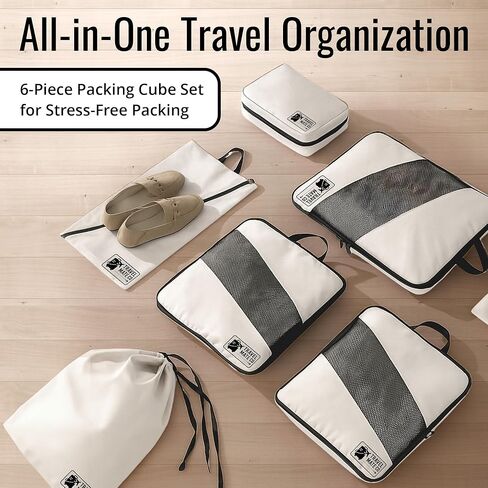 6-Piece Travel Bag Set - 3 Packing Cubes for Travel in Small, Medium & Large - Includes 1 Shoe Bag, 1 Laundry Pouch & 1 Toiletry Organizer - Lightweight & Durable Luggage Organizer Bags in Saudi Arabia