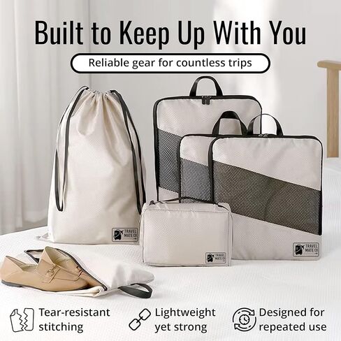 6-Piece Travel Bag Set - 3 Packing Cubes for Travel in Small, Medium & Large - Includes 1 Shoe Bag, 1 Laundry Pouch & 1 Toiletry Organizer - Lightweight & Durable Luggage Organizer Bags in Saudi Arabia