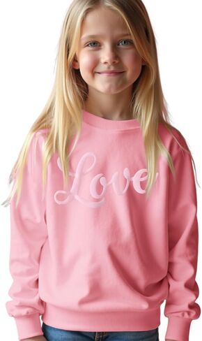 Kid Girl Valentine’s Day Sweatshirt Cute Love Hearts Print Shirt Crewneck Long Sleeve Lightweight Pullover Tops in Saudi Arabia