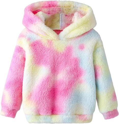 Girls Fuzzy Tie Dye Hoodie Pullover Soft Plush Sherpa Hooded Sweatshirt Warm Fluffy Winter Tops Rainbow Pastel Cozy Fleece in Saudi Arabia