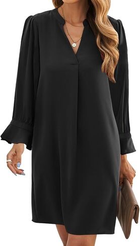 Wkior Long Sleeve Dress for Women V Neck Casual Cute Loose Flowy Swing Shift Dresses(S-2XL) in Saudi Arabia