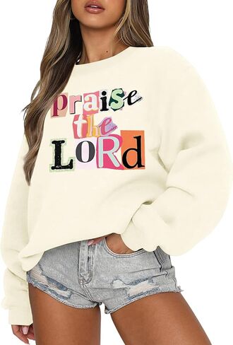 Christian Sweatshirts for Teen Girls Praise The Lord Bible Verse Sweatshirt Jesus Faith Religious Crewneck Hoodie in Saudi Arabia