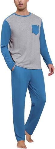 طقم بيجامة رجالي من Marvmys بأكمام طويلة بيجامات ناعمة من Pjs ملابس نوم مريحة أطقم نوم مع جيوب S-3XL in Saudi Arabia