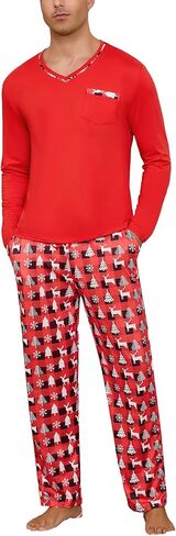 Sykooria Mens Pajamas Set Long Sleeve Soft Sleepwear Cozy Loungewear 2 Piece Comfy Plaid Pjs Set with Pockets in Saudi Arabia