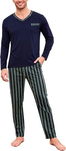 Sykooria Mens Pajamas Set Long Sleeve Soft Sleepwear Cozy Loungewear 2 Piece Comfy Plaid Pjs Set with Pockets in Saudi Arabia