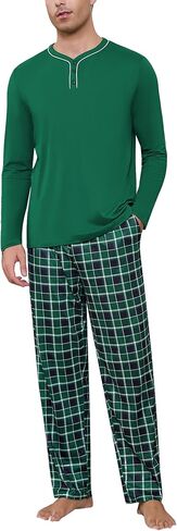 Sykooria Mens Pajamas Set Long Sleeve Soft Sleepwear Cozy Loungewear 2 Piece Comfy Plaid Pjs Set with Pockets in Saudi Arabia