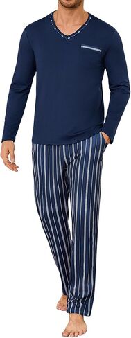 Sykooria Mens Pajamas Set Long Sleeve Soft Sleepwear Cozy Loungewear 2 Piece Comfy Plaid Pjs Set with Pockets in Saudi Arabia