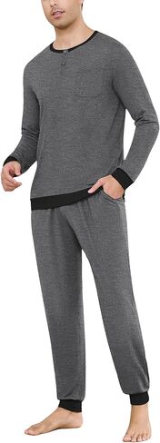 Sykooria Mens Pajamas Set Long Sleeve Soft Sleepwear Cozy Loungewear 2 Piece Comfy Plaid Pjs Set with Pockets in Saudi Arabia