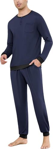 Sykooria Mens Pajamas Set Long Sleeve Soft Sleepwear Cozy Loungewear 2 Piece Comfy Plaid Pjs Set with Pockets in Saudi Arabia