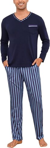 Sykooria Mens Pajamas Set Long Sleeve Soft Sleepwear Cozy Loungewear 2 Piece Comfy Plaid Pjs Set with Pockets in Saudi Arabia