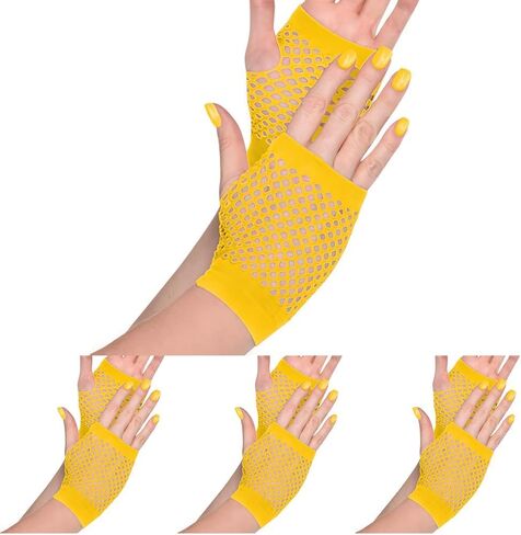 قفازات شبكة صيد السمك قصيرة صفراء أنيقة (قطعتان) - مقاس واحد يناسب الجميع - إكسسوار عصري ومريح ومتعدد الاستخدامات in Kuwait