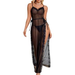 Avidlove Women Lingerie Sexy Nightgowns Lace Babydoll Mesh Sleepwear Long Lingerie Dress Side Split Nightdress S-XXL in Saudi Arabia