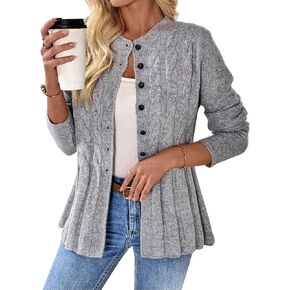 Women's Long Sleeve Button Up Cable Knit Cardigan 2025 Fall Crewneck Cardigans Comfrt Grey Sweaters Jacket in Saudi Arabia