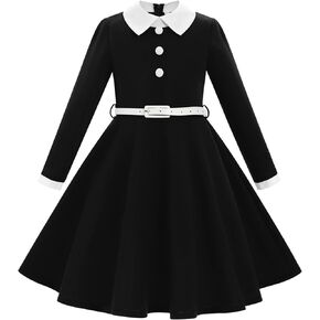 فساتين كلاسيكية بأكمام طويلة 50s للفتيات فساتين 1950s للأطفال Rockabilly حفلة موسيقية عادية فستان حفلة عيد ميلاد سوينغ مع حزام in Kuwait