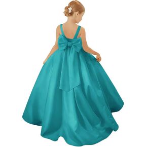 Elegant Backless Flower Girl Dress Bow Satin Sleeveless Formal Dress Wedding Spaghetti Strap Prom Ball Gown in Kuwait