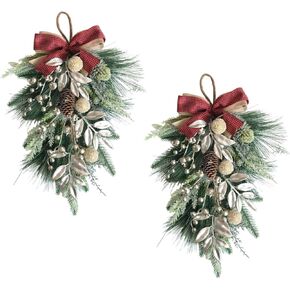 idyllic 24 Inch Christmas Wreath, Christmas Wreath for Front Door Winter Wreath with Pine Needles Berries Pine Cone Ribbons Artificial Wreath Xmas Decorations for Indoor Outdoor Wall Window Decor in Kuwait