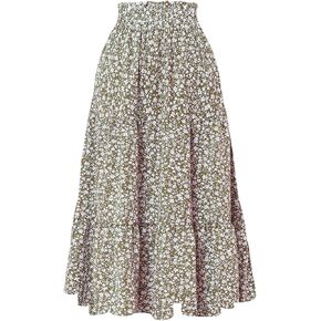 تنورة SHENHE النسائية ذات الحافة المكشكشة والمطبوعة بالورود تنورة متوسطة الطول كاجوال على شكل حرف A بخصر مطاطي للعطلات in Kuwait